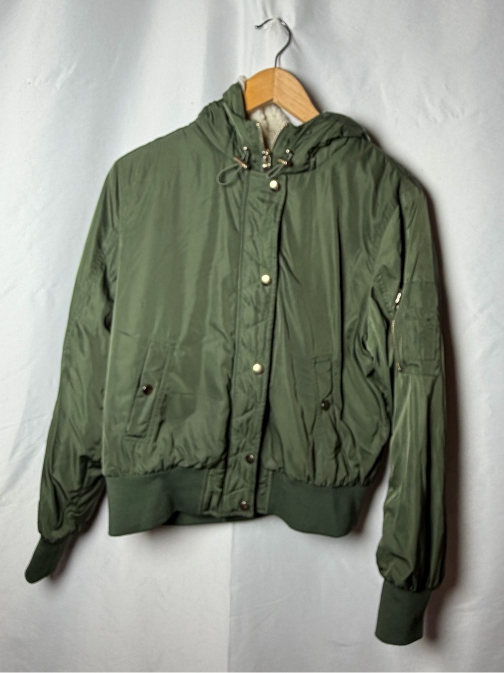 Women’s Olive Green Hooded Bomber Jacket